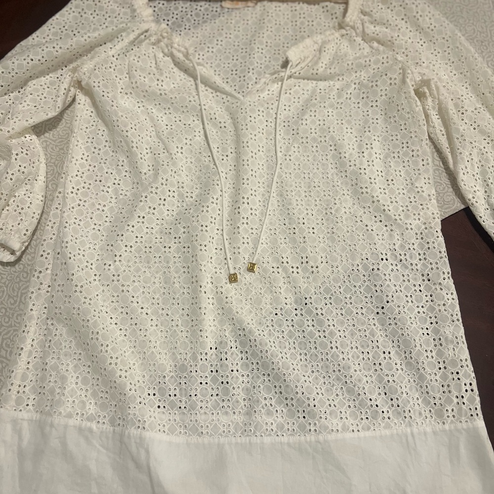 Tory Burch Soraya White Eyelet Tunic Cover Up Drawstring Resort Beach Top - Picture 2 of 11